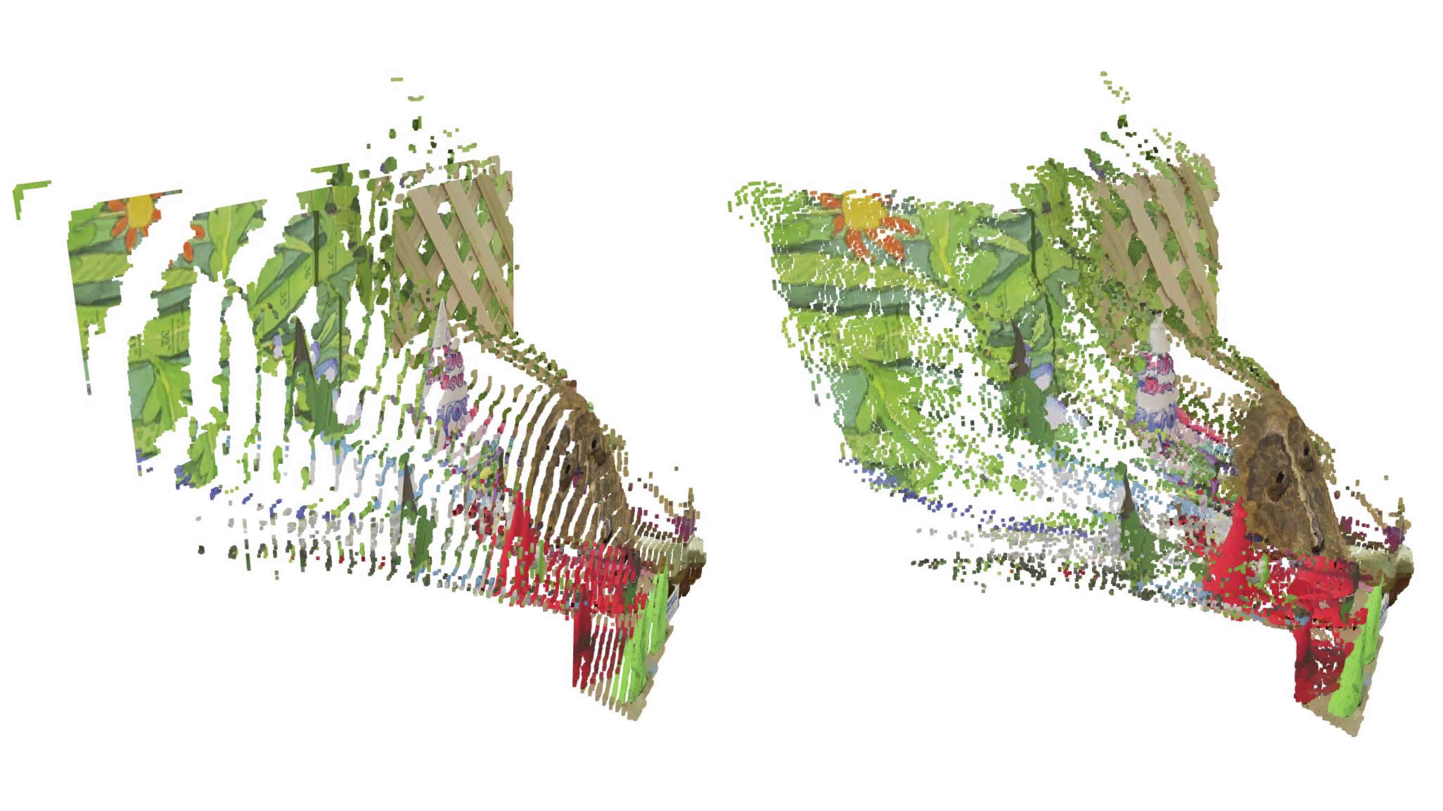 Comparision of reconstructed point clouds with subpixel estimation and without subpixel estimation.